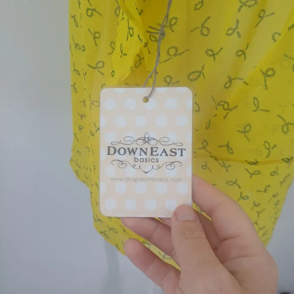 womans downeast size medium yellow blouse ruffle sleeves teacher basic top
